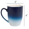 Elanze Designs Blue White Two Toned Ombre Matte 12 ounce Ceramic Stoneware Coffee Cup Mugs Set of 4 - 4 of 4