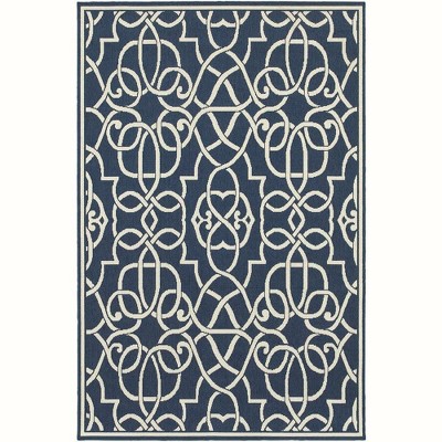Oriental Weavers Meridian 2205B Navy/ Ivory Indoor/Outdoor Area Rug - 1'10" x 2'10"