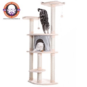 Armarkat 64" Real Wood Cat Tree With Scractch Sisal Post, Soft-side Playhouse,  A6401, Almond - 1 of 4