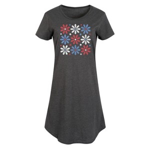 Women's - Instant Message - Red White Blue Daisies Graphic T-shirt Dress - 1 of 4