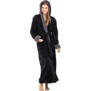 Alexander Del Rossa Women's Warm Winter Robe, Plush Fleece Full Length Long Hooded Bathrobe - 1 of 4