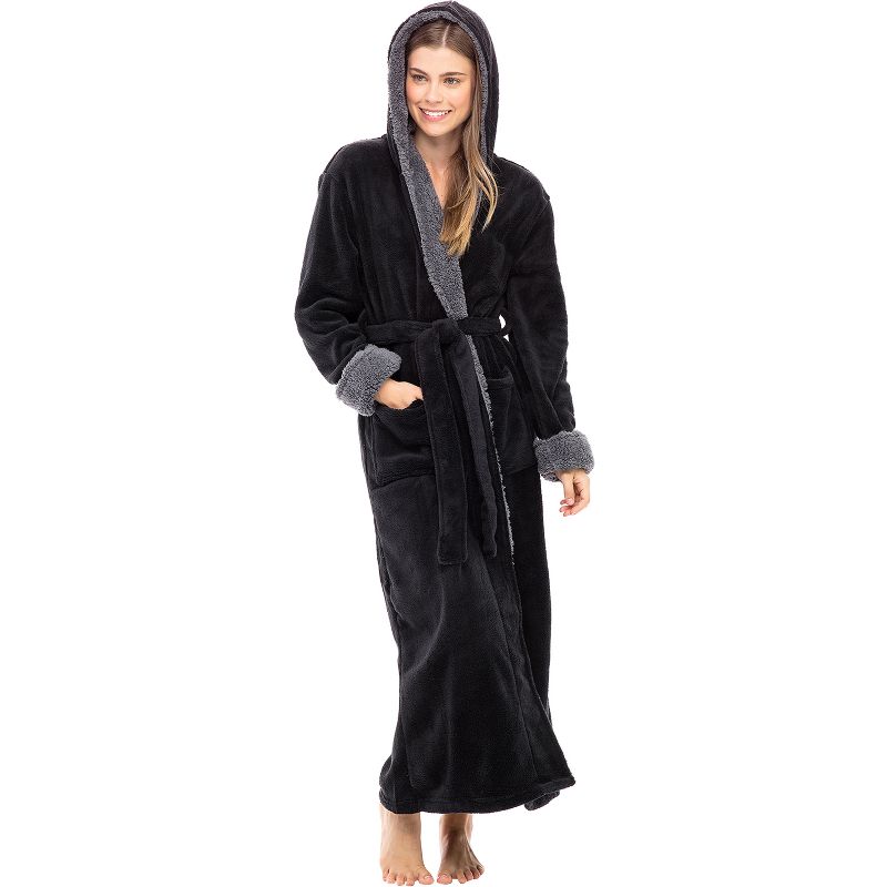 Women's Plush Lounge Robe with Hood, Full Length Hooded Bathrobe, 1 of 8