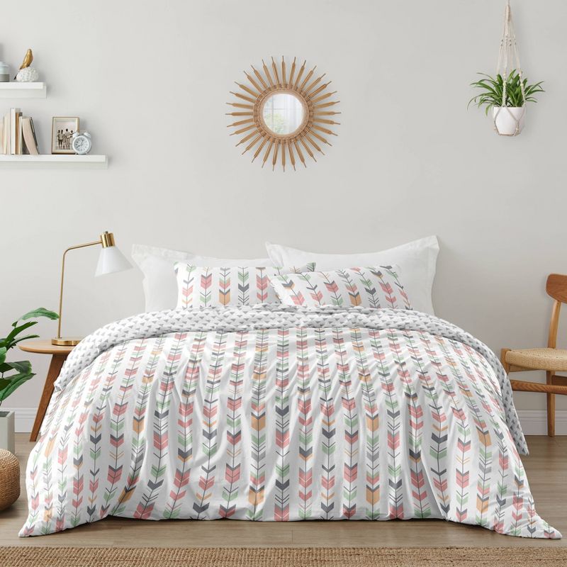 3pc Mod Arrow Full/Queen Kids&#39; Comforter Bedding Set Coral and Mint - Sweet Jojo Designs, 1 of 7