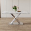 63" Imitation Marble Kitchen Dining Table,Dining Table With X Shaped Legs And Stainless Steel Base,Rectangular Office Desk-Cuddlewood - 3 of 4