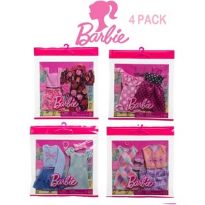 Barbie Fashion Outfit 4-Pack Bundle with Argyle, Polka Dot, Bow & Rose-Themed Clothing and Accessory Sets - 1 of 4