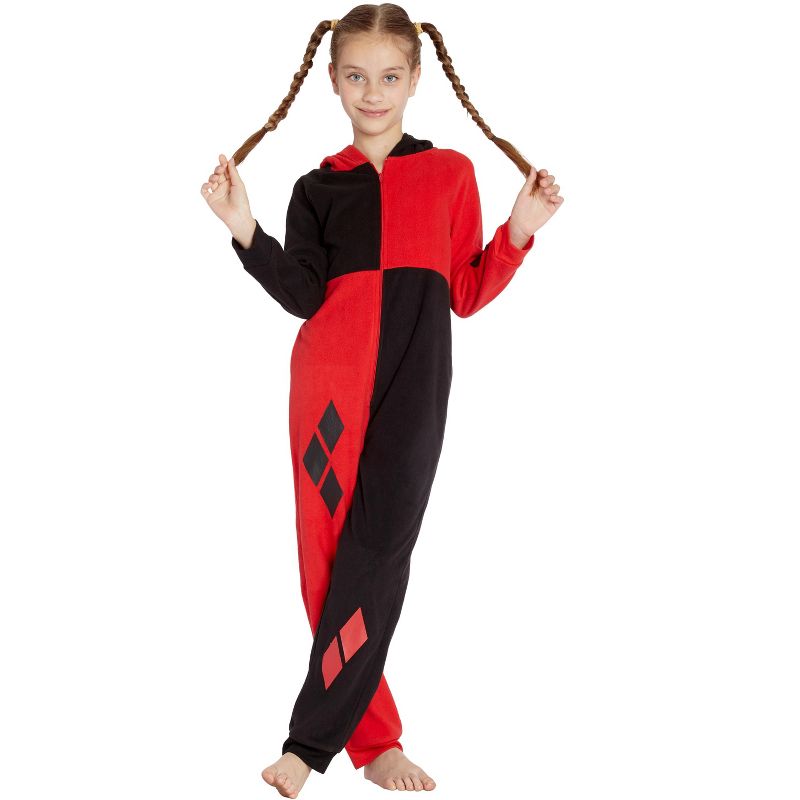 DC Comics Girls' Harley Quinn Costume One Piece Union Suit Pajama Outfit, 2 of 4