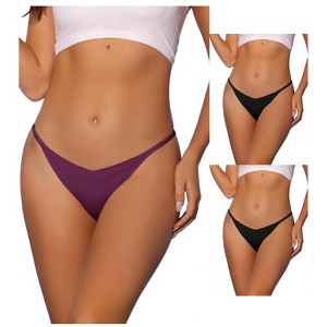 Allegra K Women's V-waisted Ruched Invisibles Breathable No Trace Thongs 3 Packs - 1 of 4