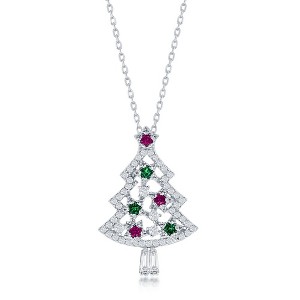 Bella Silver Sterling Silver Green, Red & White Christmas Tree Necklace - Multi - 16+2 Inch - 1 of 2