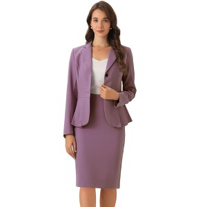 INSPIRE CHIC Women's Business Long Sleeve Notched Lapel Peplum Blazer Pencil Skirt Suit Set 2 Pcs - 1 of 4