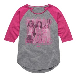 Girls' - Barbie - Girls Run The World Shirt Tail Raglan Graphic T-shirt - 1 of 3