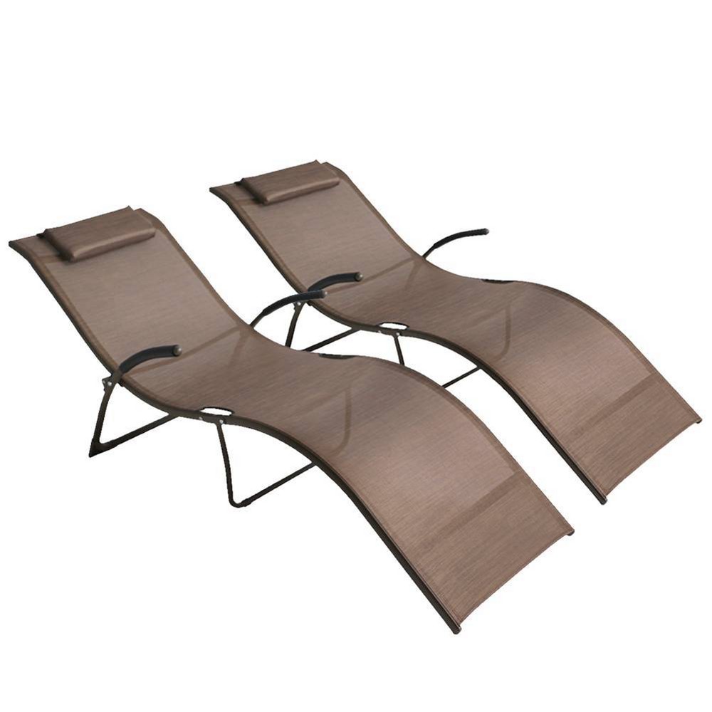 4pk Outdoor Patio Portable Folding Reclining Chaise Lounge Chairs Brown - Crestlive Products