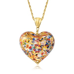 Ross-Simons Italian Murano Glass Heart Pendant Necklace in 18kt Gold Over Sterling Size - 1 of 4