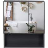 kleankin Wall-Mounted Medicine Cabinet, Bathroom Mirror Cabinet with Double Doors and Storage Shelves, Black