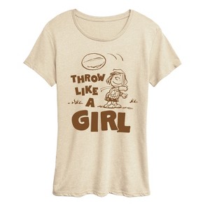 Women's - Peanuts - Throw Like A Girl Short Sleeve Graphic T-Shirt - 1 of 4