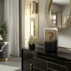 Decorative Glam Glass and Metal Round Modern Vase with Textured Metallic Accent - Decorative Accent for Living Room, Bedroom & Office - Ombre - 1 of 4