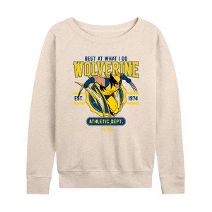 Women's - Marvel - Wolverine Collegiate Scratch Lightweight French Terry Wide Neck Long Sleeve Shirt - 1 of 4