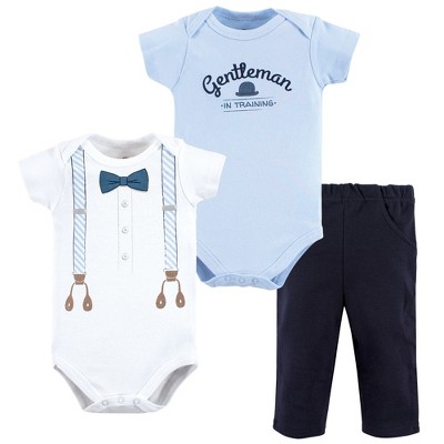Image of Little Treasure Baby Boy Cotton Bodysuit and Pant Set, Light Blue Suspenders, 3-6 Months