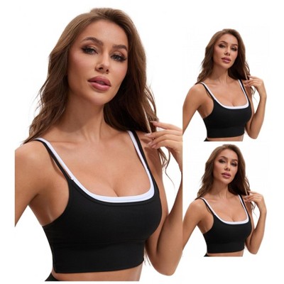 INSPIRE CHIC Women's Double Spaghetti Strap Longline Full Coverage Workout Padded Sports Bras 3 Packs
