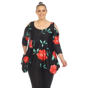 Plus Size Floral Printed Cold Shoulder Tunic - 1 of 4