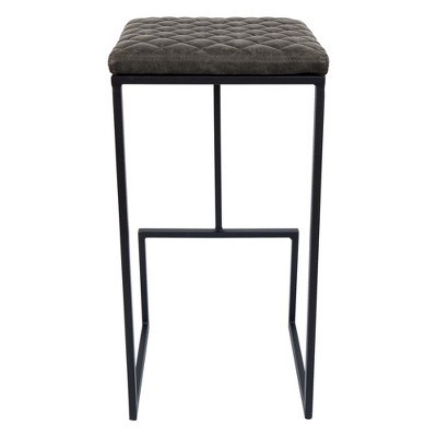 Gray Leather Adjustable Barstool with Metal Frame