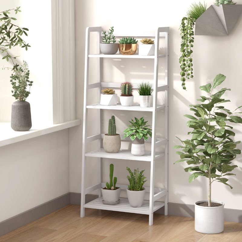 Tangkula 4-Tier Bamboo Storage Rack Plant Flower Holder Display Shelves White, 2 of 10