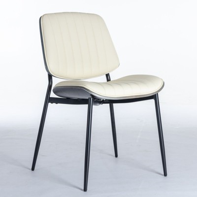 NicBex Set of 2 Mid-Century Upholstered Dining Chairs PU Leather Armless Accent Side Chairs with Metal Legs