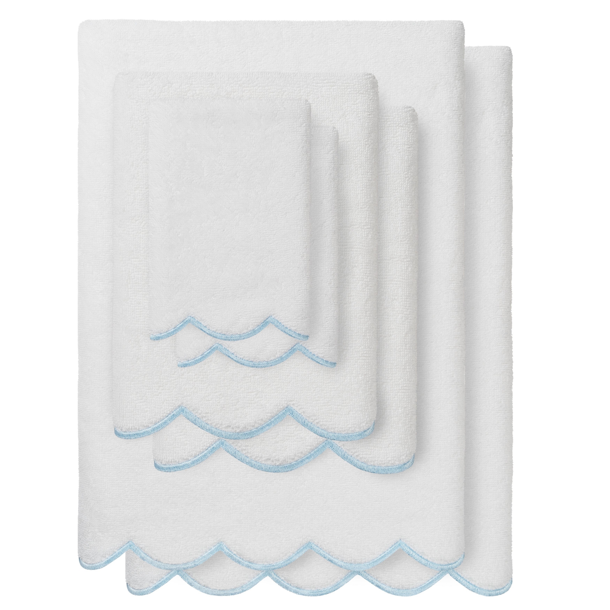 Linum Home Textiles 100% Turkish Cotton ADORNIA Scallop Towel Collection-Blue-6 Pcs Set
