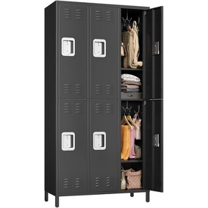 6-Door Metal Office Storage Cabinet with 27 Hooks & 9 Shelves, 72" Tall Steel Lockers, Employee Locker Cabinet - 1 of 4