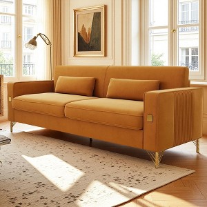 Mocamel Deep Seat Tufted Sofa - 86" Beige Fabric 3-Seater Couch with Metal Legs, for Living Room or Apartment - 1 of 4