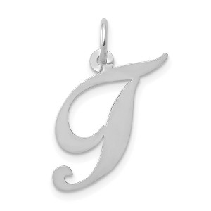 Black Bow Jewelry 14k White Gold, Ella Collection Medium Fancy Script Initial T Pendant - 1 of 4