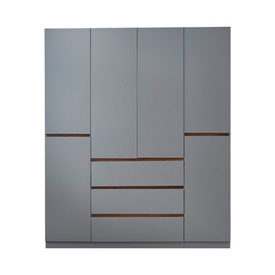 Keloyid Gray Wood 62.99 in. Armoire with 3 Drawers, 5 Shelves and Hanging Rails