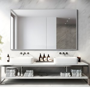 Wooakway Metal Bathroom/Vanity Mirror Modern Accent Mirror for Living Room Bathroom Bedroom Entryway Black/Gold/Silver - 1 of 4