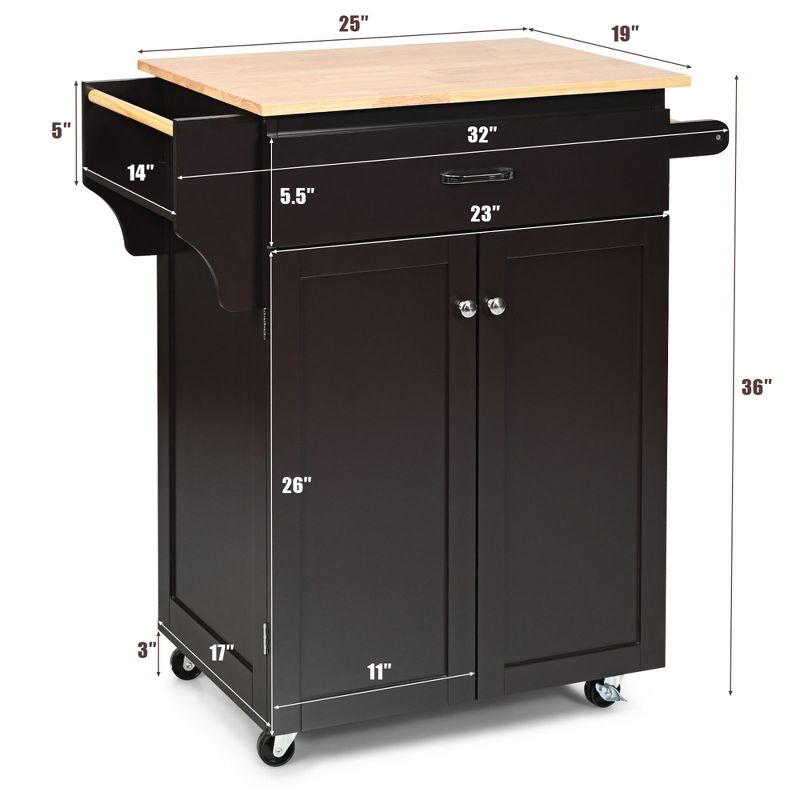 Costway Rolling Kitchen Island Utility Kitchen Cart Storage Cabinet Brown/White, 3 of 11