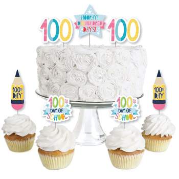 Big Dot of Happiness Happy 100th Day of School - Dessert Cupcake Toppers - 100 Days Party Clear Treat Picks - Set of 24