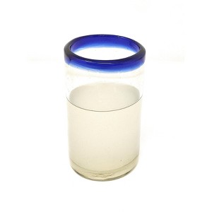 Dos Sueños Mexican Hand Blown Juice Glasses - Blue Rim - 8oz - Single Glass - 1 of 4