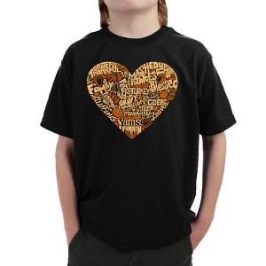 LA Pop Art Thanksgiving Heart - Boy's Word Art T-Shirt - 1 of 4