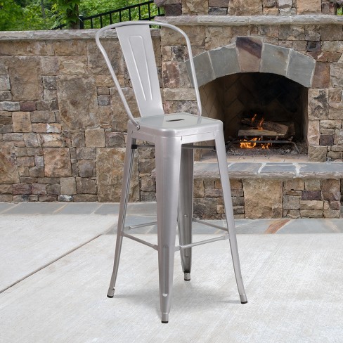 Flash Furniture Commercial Grade 30 High Silver Metal Indoor Outdoor Barstool With Removable Back Target