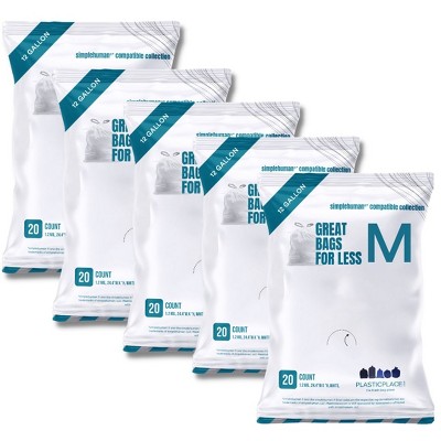 simplehuman Code J Custom Fit Drawstring Trash Bags - 5 PACKAGES - 20 EA  (100)