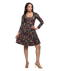 24seven Comfort Apparel Floral Print Long Sleeve Fit and Flare Mini Dress - 1 of 4