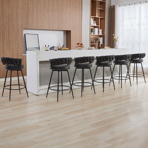 DYHOME 28 inch Bar Stools Set of 6, Modern Counter Height Bar Stools, 360° Swivel Suede Fabric Stool Chairs with Woven Back and Footrest - 1 of 4