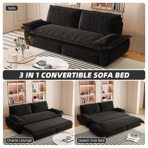 Lycvki 73.2" Queen Black Velvet 3-in-1 Convertible Sleeper Sofa Bed - 1 of 4