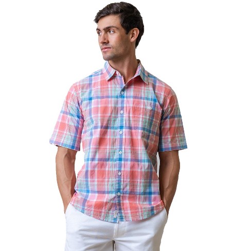 Mens plaid button on sale up short sleeve shirts