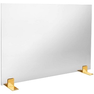Barton 39"x29" Fireplace Screen Guard Panel Tempered Glass Fence Fire Place Spark Guard Stand, Clear/Gold - 1 of 4