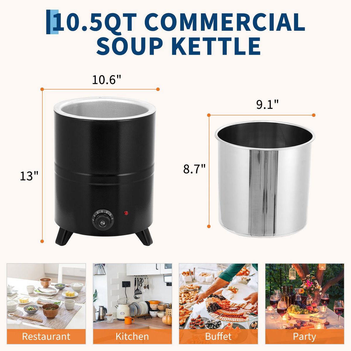 Commercial-Grade Stockpot with Rotating Lid, Removable Inner Pot, and Heat-Resistant Handle; Suitable for Restaurants, Buffets, Parties - thumbnail 3