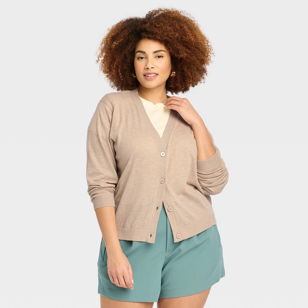 Women's Button-Front Cardigan - A New Day™ Camel 3X