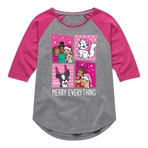 Girls' - Barbie - Holidays & Christmas Shirt Tail Raglan Graphic T-shirt - 1 of 4