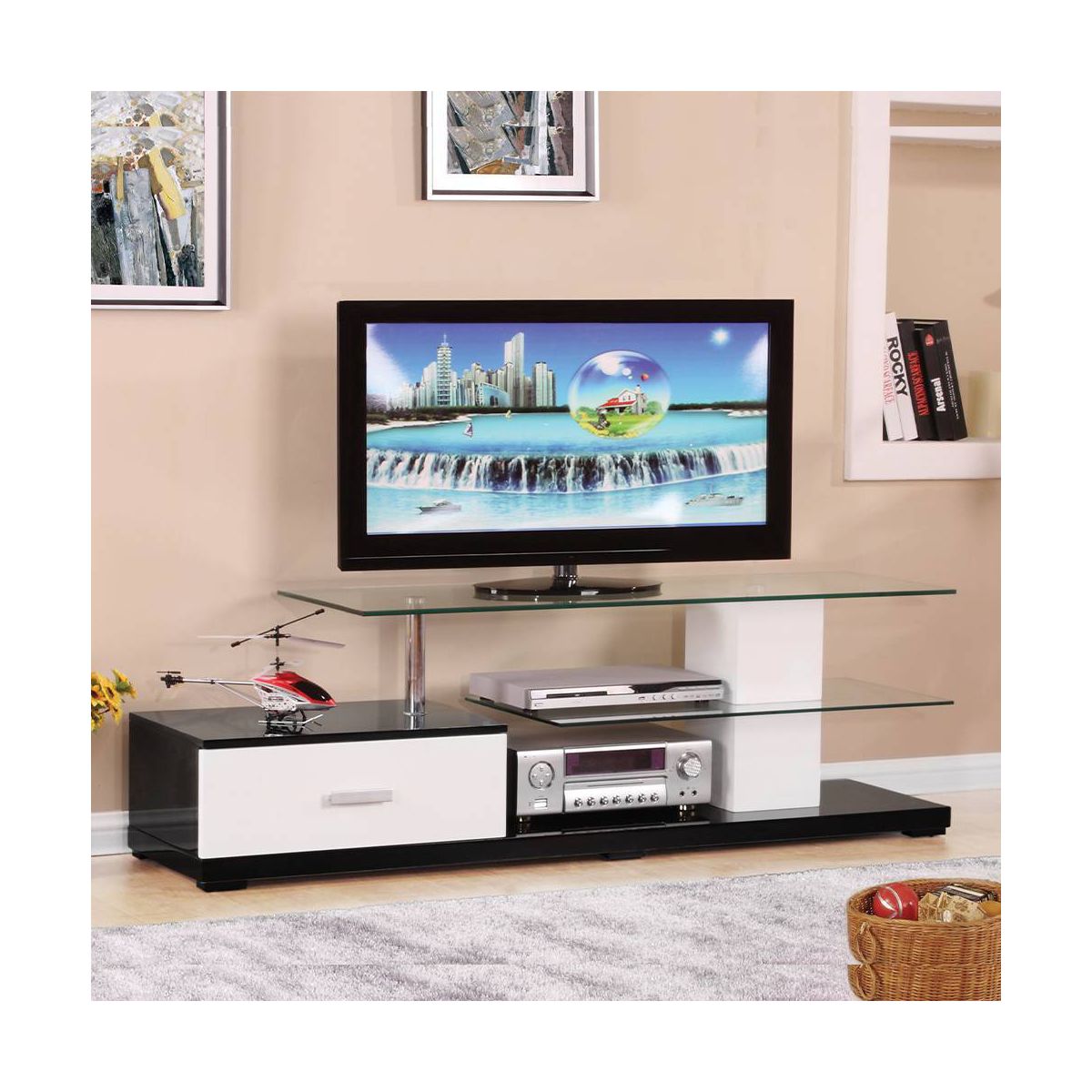 Ivana TV Stand for TVs up to 63" and Consoles White/Black - Acme Furniture: Modern Rectangular Shape, No Assembly Required - thumbnail 4