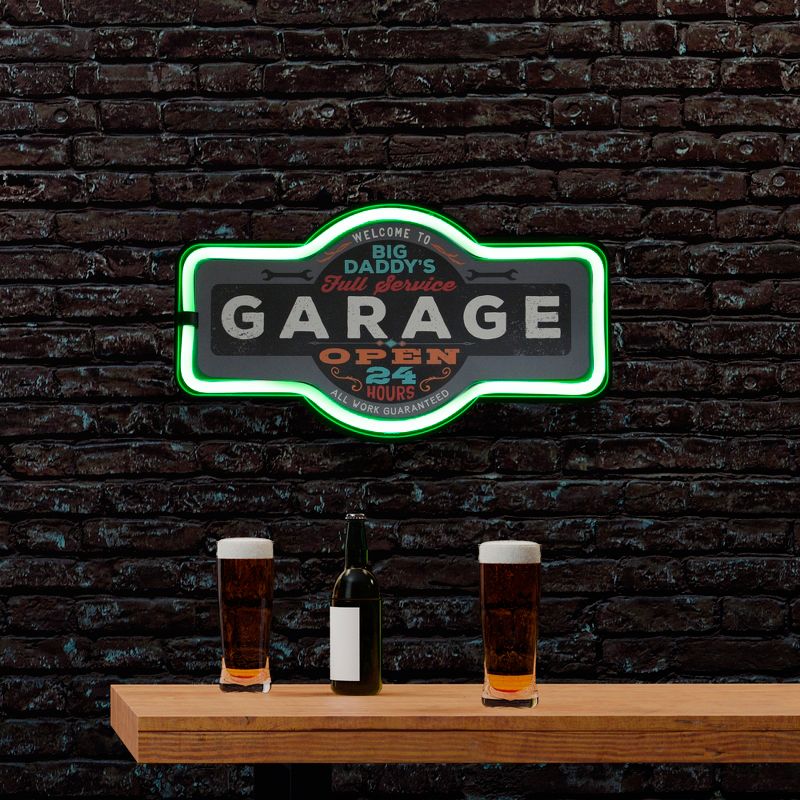 Northlight 17.25" Battery Operated USB Neon Style LED Lighted Daddy's Garage Wall Sign - Black/Green, 2 of 4
