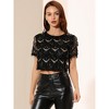 Allegra K Women's Christmas Sequin Shiny Glitter Crop Sheer Short Sleeves Tassel T-Shirt - 4 of 4