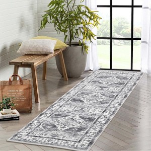 Vintage Rug, Washable, Non-Slip, Low Pile, Oriental Print, Soft and Foldable for Living Room, Dining Room, Bedroom, Office - 1 of 4